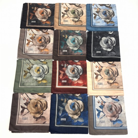 Eyfel Güllü Desen 120*120 Büyük Boy Pamuklu Eşarp (12'li Paket)