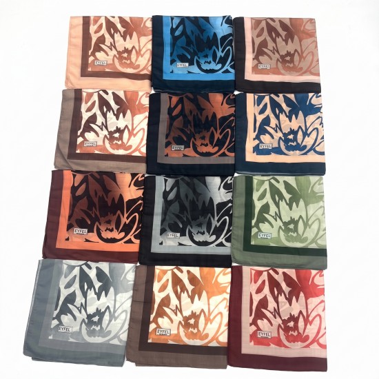 Eyfel Lotus Desen 120*120 Büyük Boy Pamuklu Eşarp (12'li Paket)