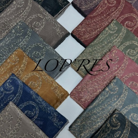 Lopres's Şal Desenli Kenarı El Dikişli Soft Pamuklu Eşarp