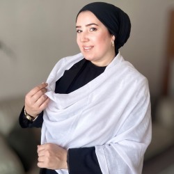 (5'li Paket) 120 gr Püsküllü Paşmina Şal (Beyaz)