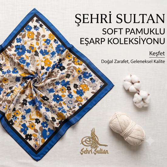 Şehri Sultan Papatya Desen Soft Pamuklu Eşarp