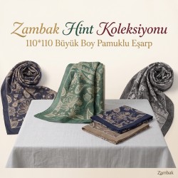 Zambak Etnik Desen Hint 110*110 Büyük Boy Pamuklu Eşarp