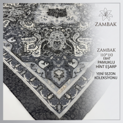 Zambak Etnik Desen Hint 110*110 Büyük Boy Pamuklu Eşarp