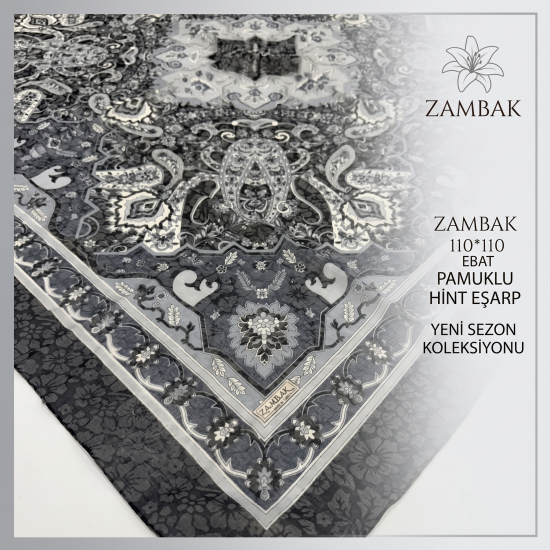 Zambak Etnik Desen Hint 110*110 Büyük Boy Pamuklu Eşarp